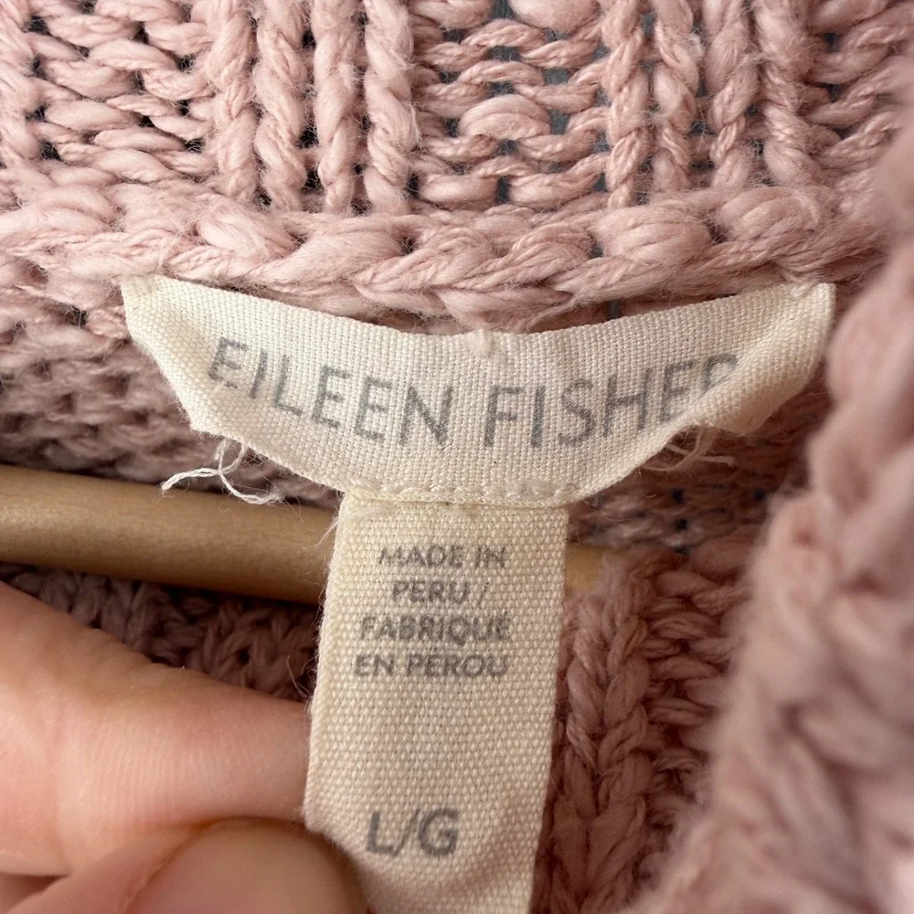 Eileen Fisher Organic Cotton Turtleneck Sweater Rose Pink Chunky Knit Size Large